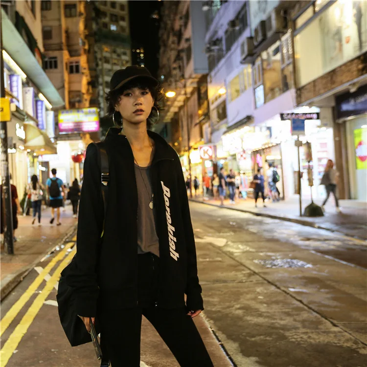 

Hand Raising Have Surprise! Casual Sporty Loose-Fit Stand Collar Coat Women's Autumn Mixed Colors Lettered Long-sleeved Upper Ga