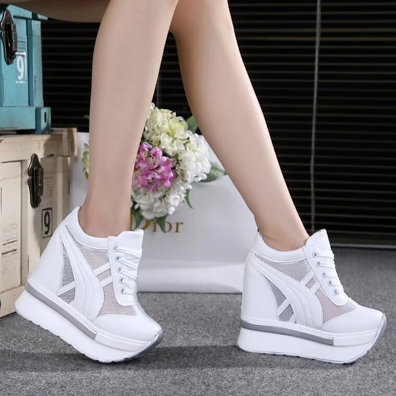 New Classic Women Mesh Platform Sneakers Trainers White Shoes 10cm High Heels  Wedges Outdoor Shoes Breathable Casual Shoes Woman - Pumps - AliExpress