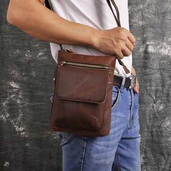 

Quality Leather Male Design Shoulder Messenger bag Casual fashion Cross-body Bag 10" Tablet School University Student bag 611-17