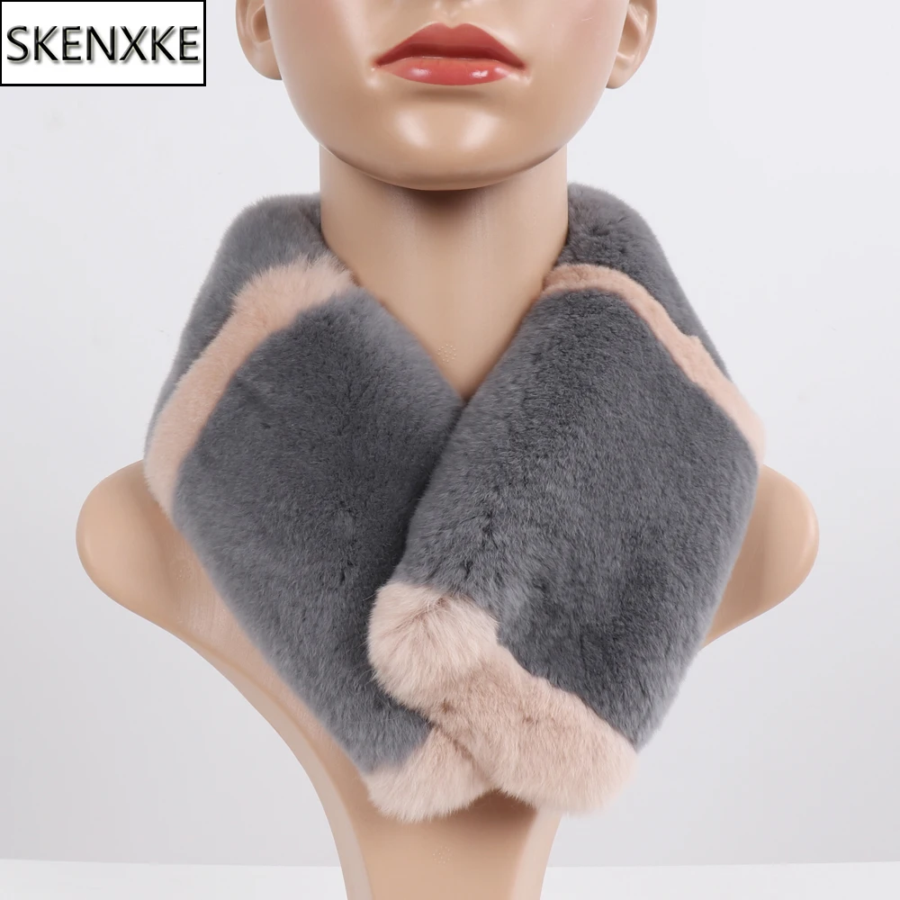 

New Women Full Pelt 100% Natural Rex Rabbit Fur Scarves Short Style Girl Real Fur Magnet Scarf Winter Warm Rex Rabbit Fur Muffle