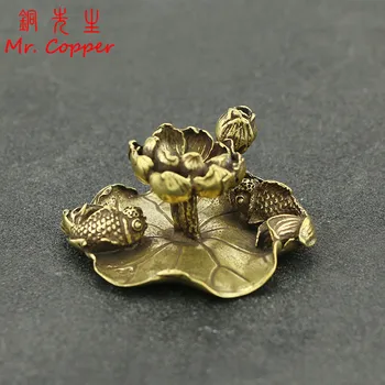 

Antique Copper Incense Stick Holder Couple Fishs Lotus Small Ornaments Creative Vintage Brass Censer Home Decor Incenses Burner