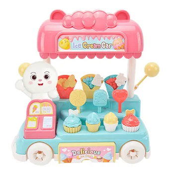 

Electric Ice Cream Cart Set Candy Trolley Play House Toy with Sound Light