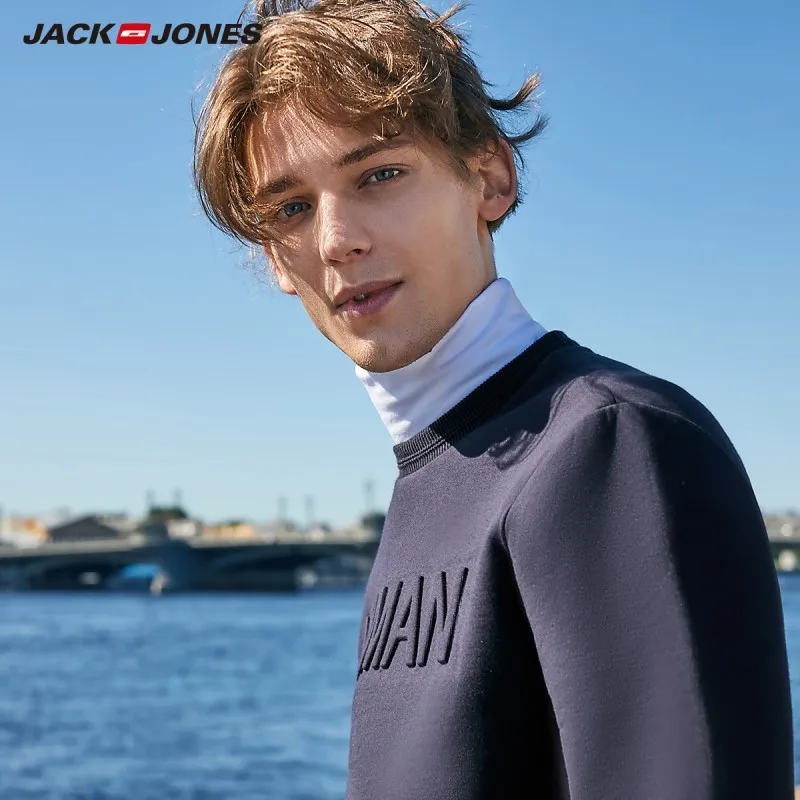 JackJones, Мужская одноцветная толстовка с 3D буквенным принтом, новая мужская одежда 219333522