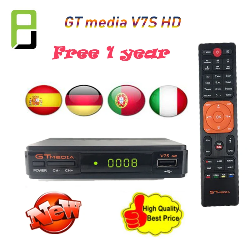 

2019 Hot sale GTmedia V7S HD Satellite TV Receiver + Free 1 year Cccam lines+USB WIFI DVB-S2 Full HD Support Europe Spain