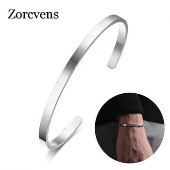 ZORCVENS 2020 New 4mm Cuff Bangle Stainless Steel Men Cuff Bracelet for Man Woman Fashion Jewelry Wholesale