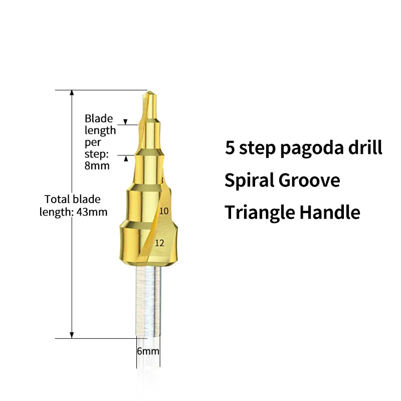 GANCHUN, 3 шт., пагода, металлическое стальное ступенчатое сверло, форма треугольника, хвостовик для металла, дерева, дырокол, стальное конусное сверло, набор