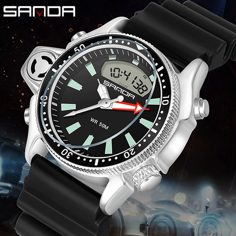 SANDA New Fashion Sport Men's Watch Casual Style Digital Watches Men Military Quartz Wristwatch Diver Man Мужские часы