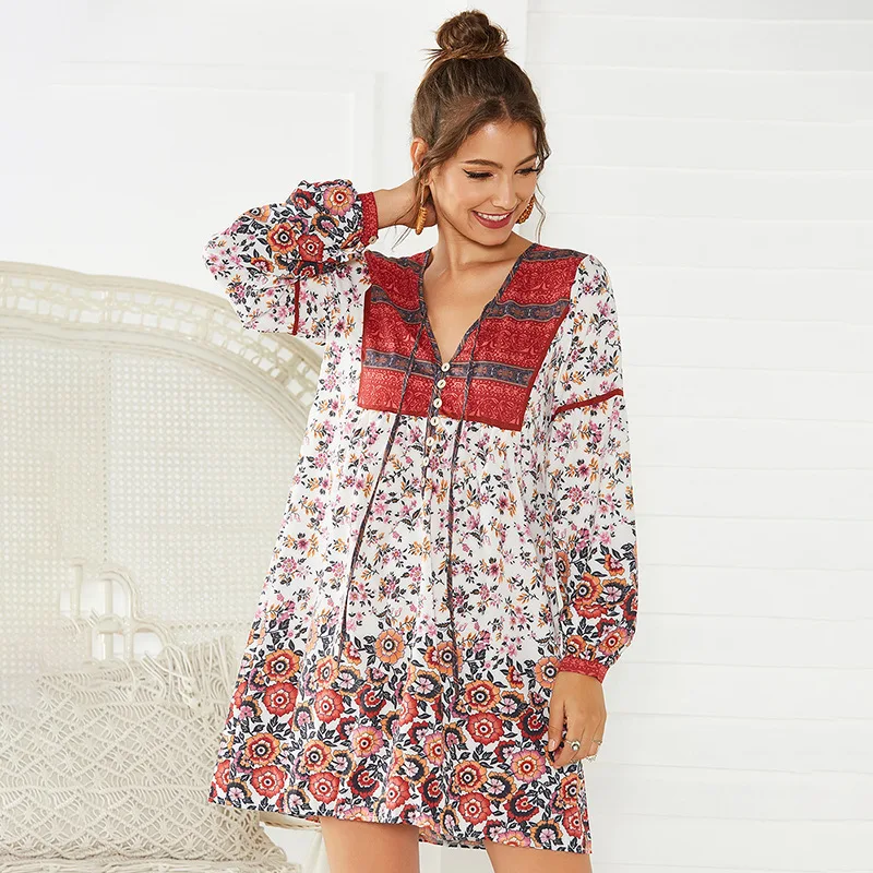 

Women's Swimsuit Pareo Tunic Beach Swim Suits Swimwear Cangue Dress Kaftan Cakes New Sexy Neck Printed Long Sleeve Acetate Print