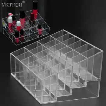 Najtaniej Clear Acrylic 24 Grid Makeup Organizer Storage Box Lipstick Nail Polish Display Stand Holder Cosmetic Jewelry Organizer Box Case