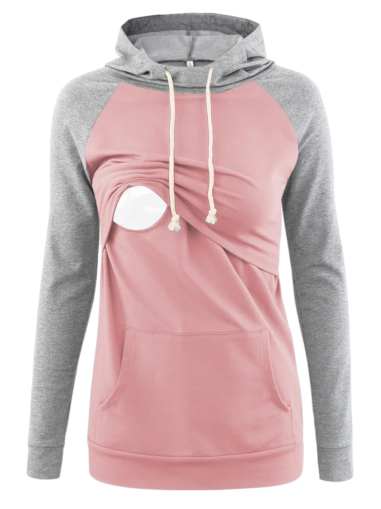 Женский свитер для беременных с капюшоном, длинный рукав, грудное вскармливание, толстовка с капюшоном для беременных, топы с карманами - Цвет: pic