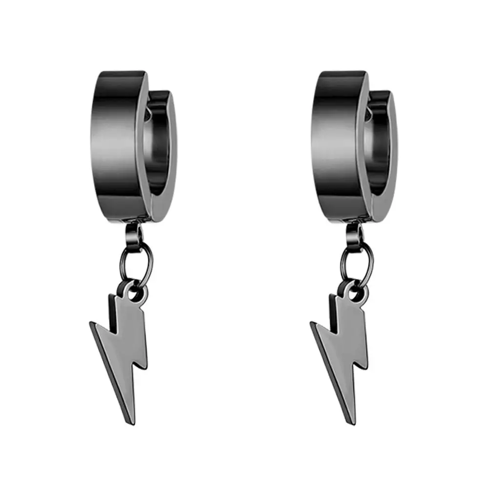

BONISKISS 1Pair Punk Cool Lightning Stainless Steel Hoop Earrings For Women Men l Clip On Non Piercing Earrings Jewelry Gift