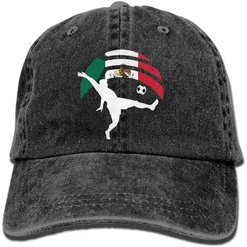 

Soccer Player Kicking Ball Mexico Flag Unisex Washed Jeanet Baseball Cap Adjustable Back Closure Trucker Hat Sun Hats