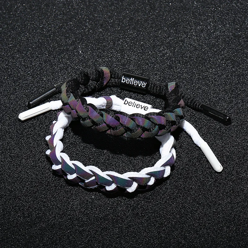 

Simple Creative Believe Confident Holographic Reflective Braided Bracelet Fashion Personality Women Men's Jewelry Accessories