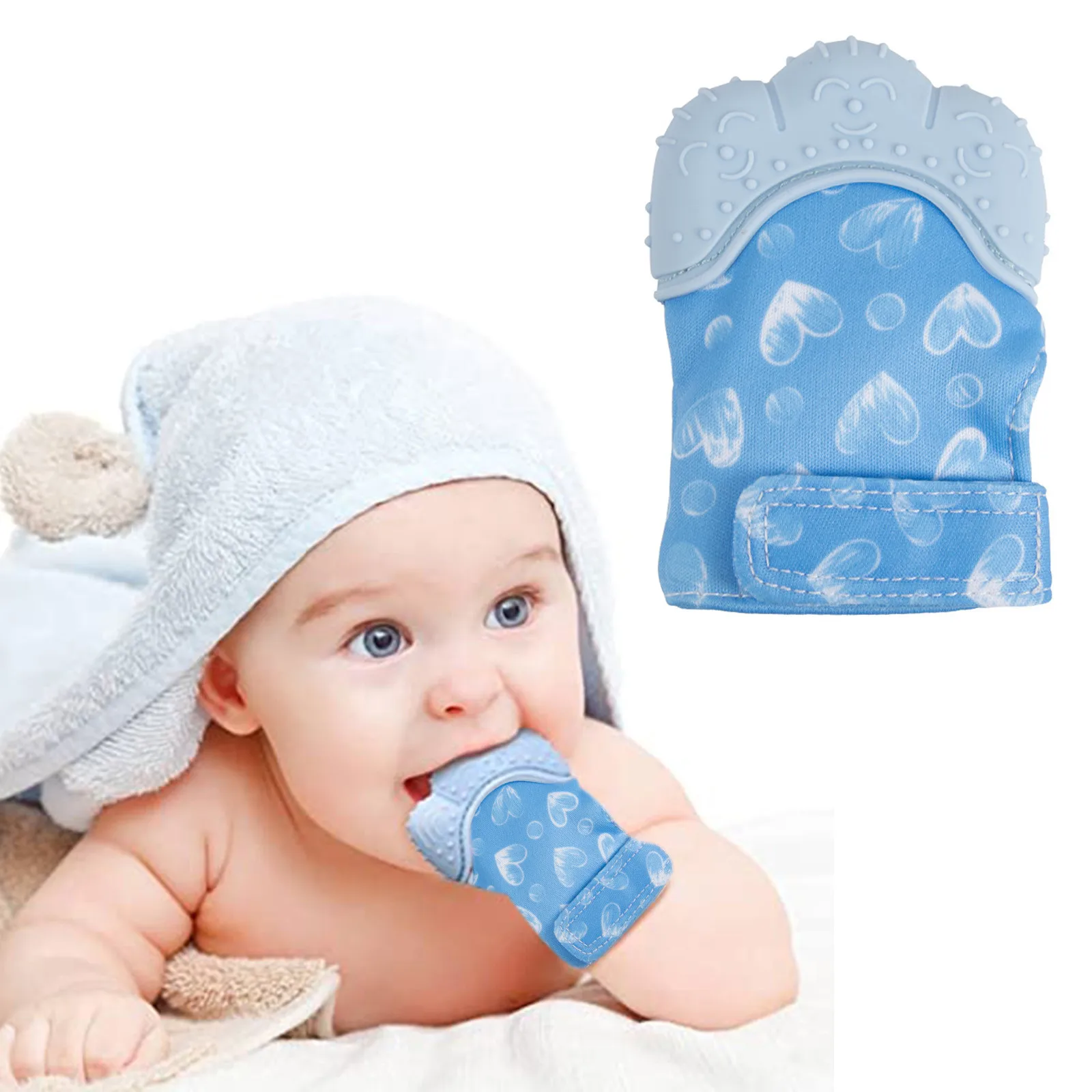 Mordedor de silicona con forma de delfín para bebé, guante de dentición con forma de oso Panda, cuentas masticables de sonido, grado alimenticio, 1 unidad