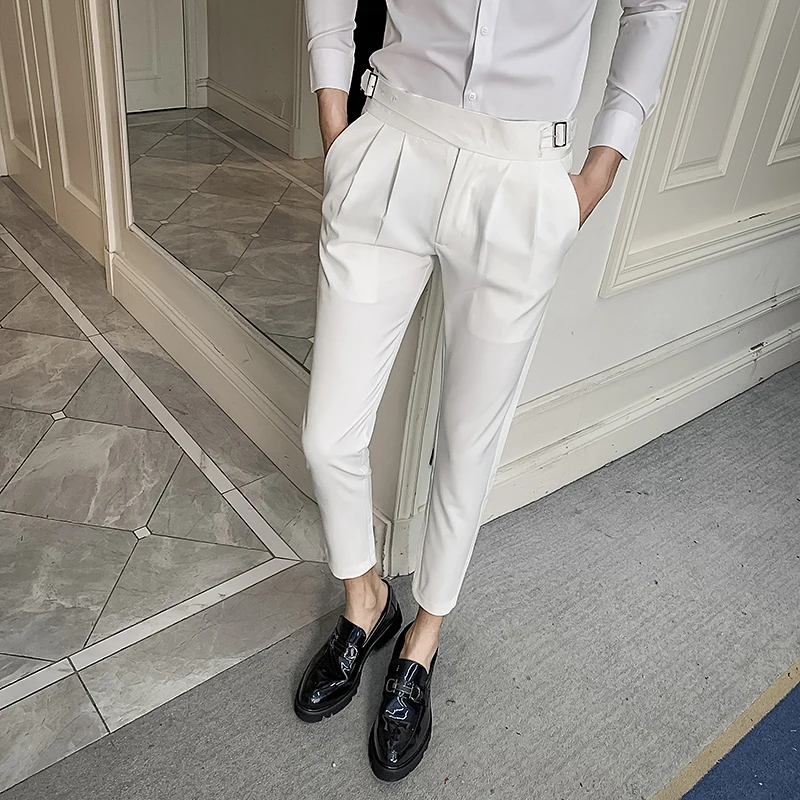 Trousers Men Dress Pants Business Formal-Wear Slim-Fit Korean 34 Streetwear Ankle-Length