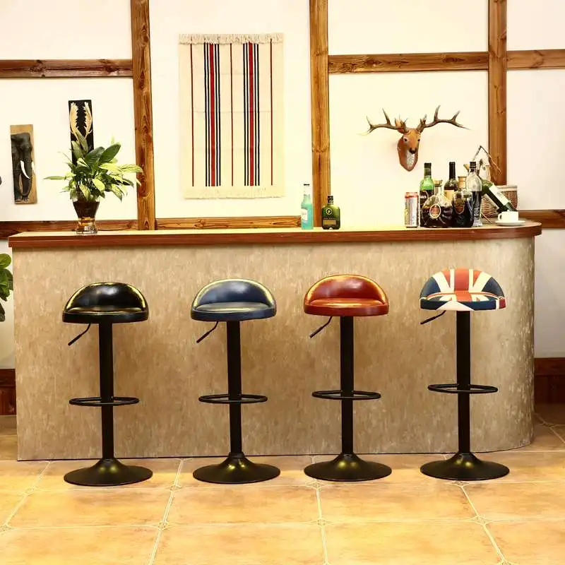 

Vintage Retro Bar Chair Leather Kitchen Bar Pub Pedal Stools Swivel Simple High Dining Chair Home Footrest Chair 5 Colors