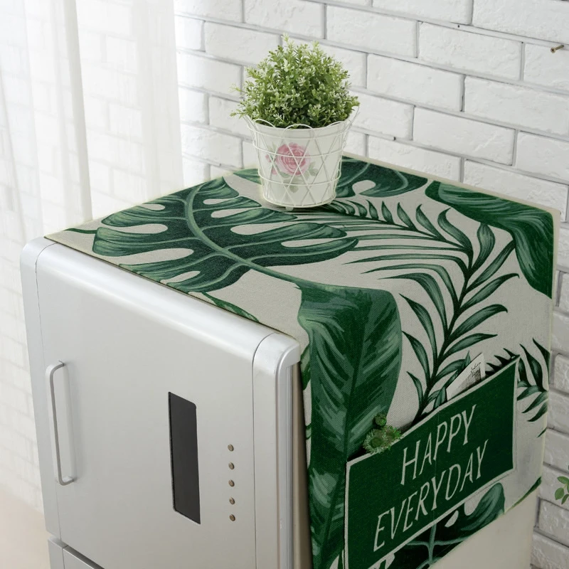 

Refrigerator Washing Machine Universal Cover Washing Machine Cover Refrigerator Organizer Cloth Drum Printing Leaves Fridge Dust