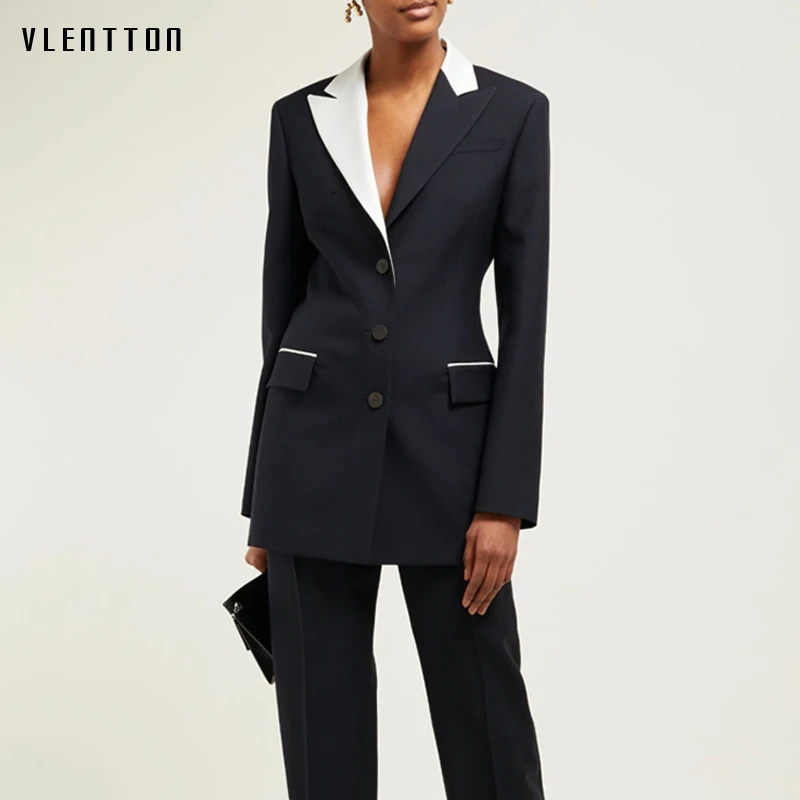 Осень 2019 черный белый блейзер в стиле пэтчворк пальто для женщин длинный рукав на