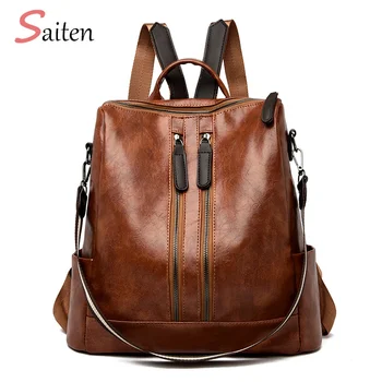 

New high quality leather backpacks women high capacity shoulder bag lady travel backpack mochilas school bags for teenage girls