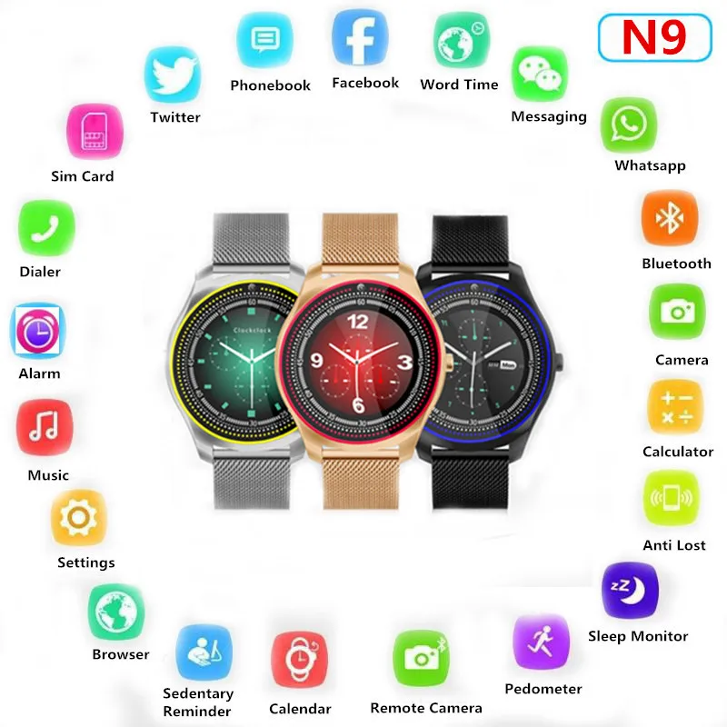 

2019 Smart Watch N9 Metal Strap N9 Plus Leather With Camera Sim TF Card Slot Push Message Bluetooth Connectivity Android Phone