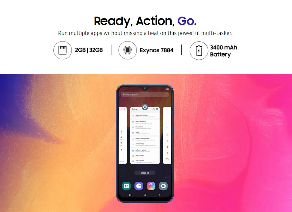 Мобильный телефон samsung Galaxy A10 A105F-DS LTE, 2 Гб ОЗУ, 32 Гб ПЗУ, 6,2 дюймов, четыре ядра, Android 9,0, МП камера, две sim-карты