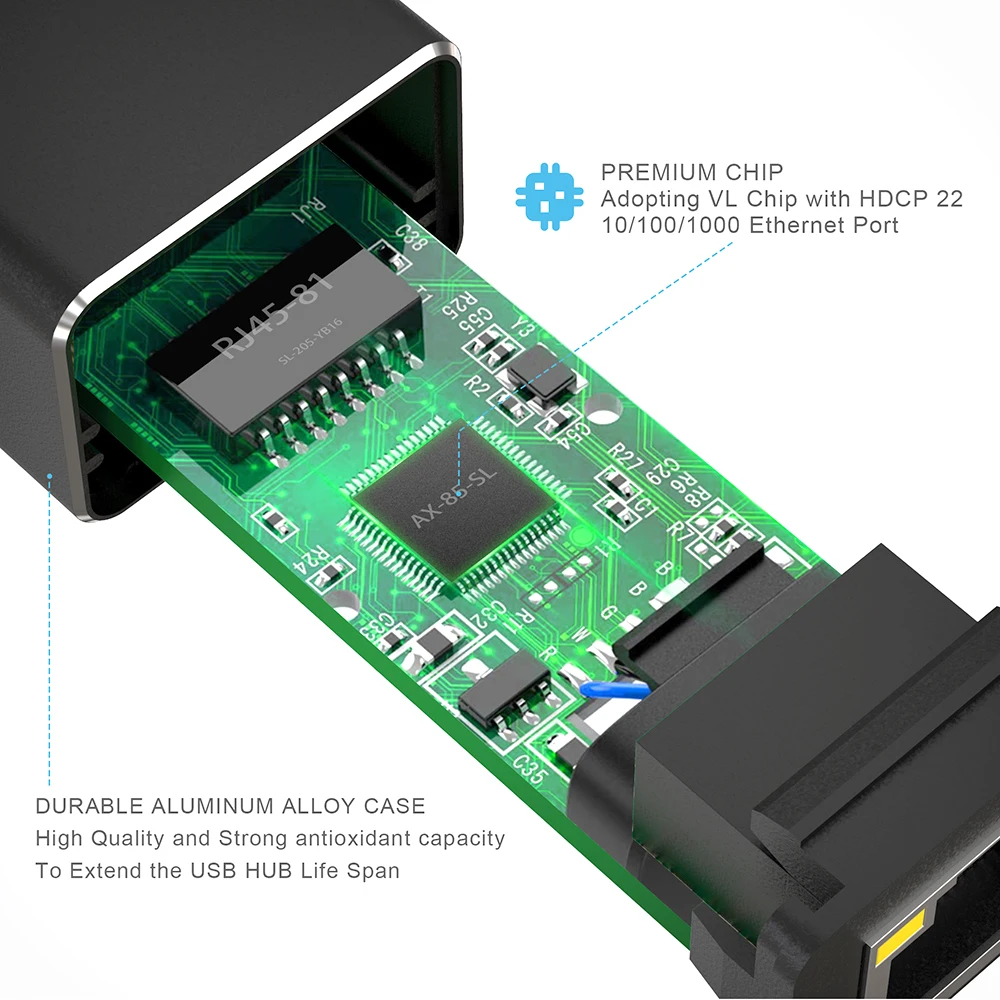 TeckNet Алюминий 3-Порты и разъёмы USB 3,0 концентратор с RJ45 10/100/1000 адаптер Gigabit Ethernet конвертер LAN проводной USB сетевой адаптер