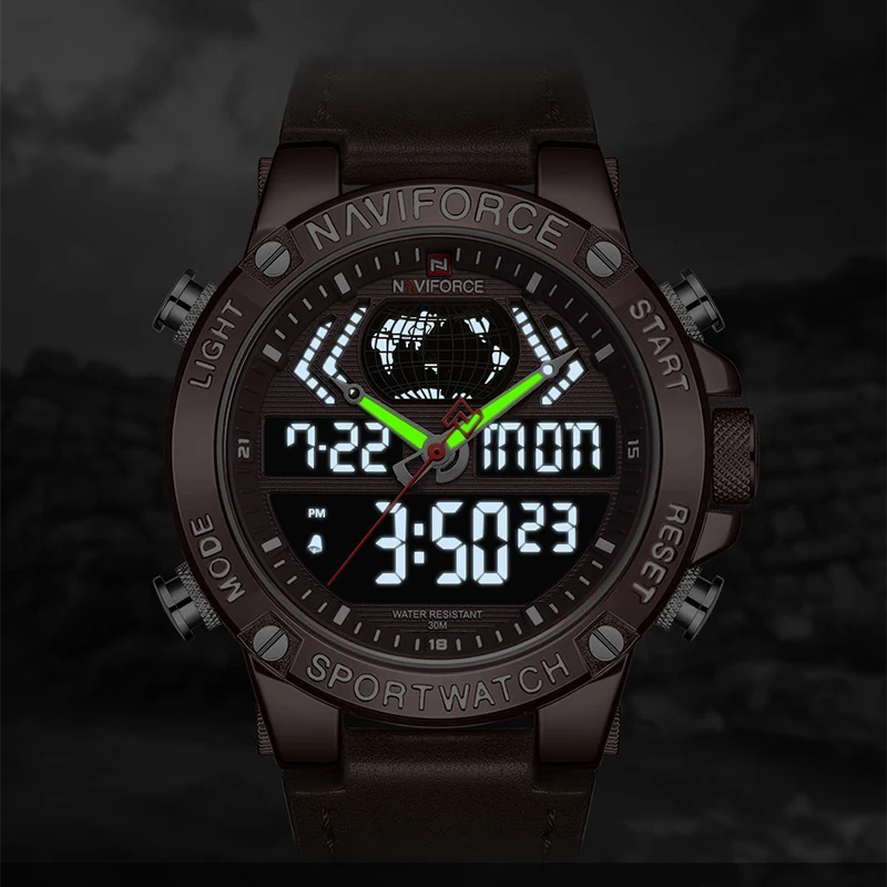 NAVIFORCE роскошный мужской светодиодный кварцевые часы мужские кожаные армейский Милитари спортивный часы мужские водонепроницаемые наручные часы Relogio Masculino