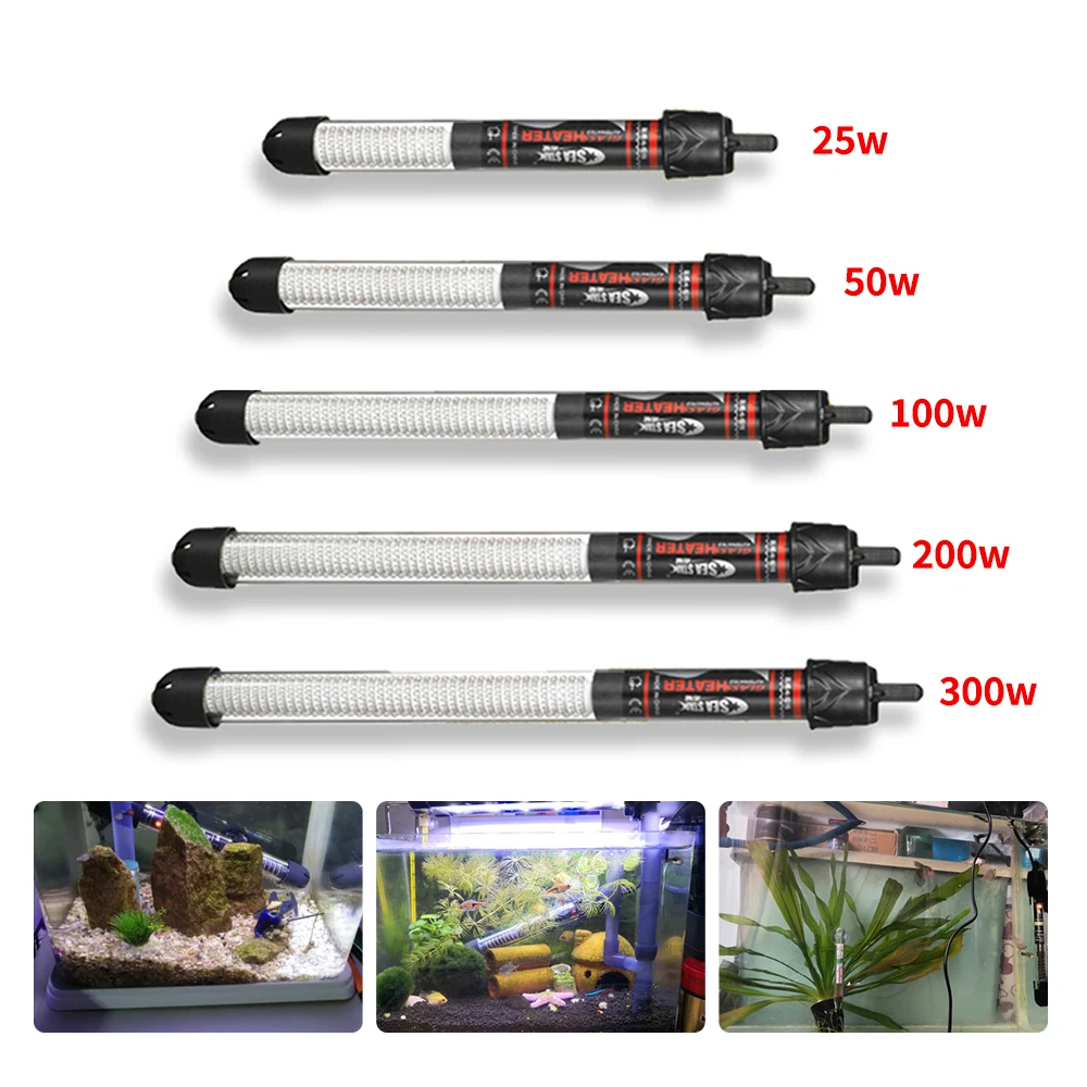 

110v-220v Adjustable Temperature Thermostat Heater Rod for Fish Tank 25W/ 50W/ 100W/ 200W/ 300W Submersible Aquarium Water Heat