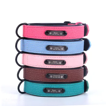 

HEYPET Personalized Dog Collars adjustable Soft Leather Custom Dog Collar Name ID Tags For Cat puppy Large Dogs Pet Accessories