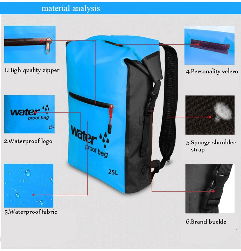 25L Outdoor Waterproof Swimming Bag Backpack Bucket Dry Sack Storage Bag Rafting Sports Kayaking Canoeing Travel Waterproof Bag (30)