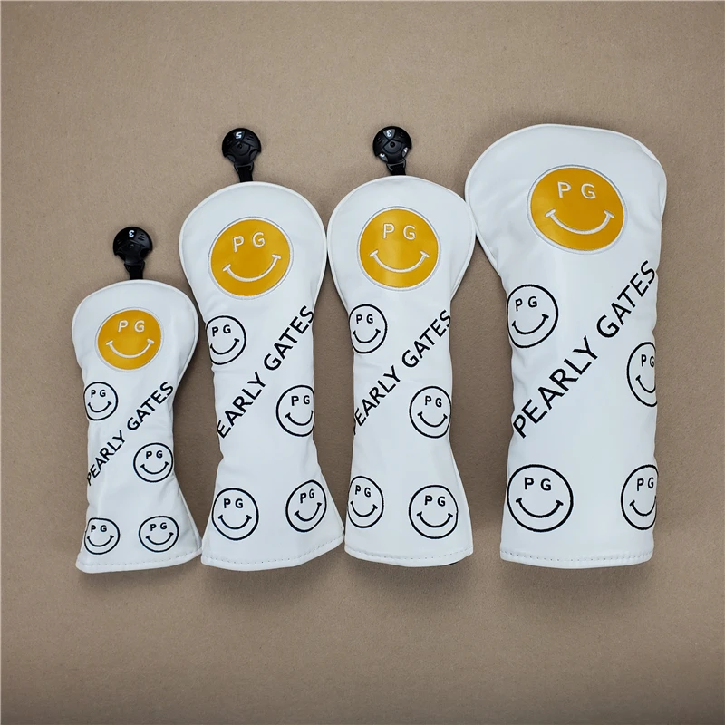 PG Smilling Face Golf Woods Headcovers Covers For Driver Fairway Hybrid 135UT Clubs Set Heads PU Leather Unisex | Спорт и