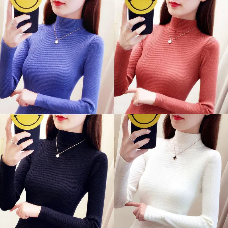 

Half High Collar Sweater Bottoming Shirt Women's Long Sleeve Autumn and Winter Korean Version Slim and Tight with Knitwear Top