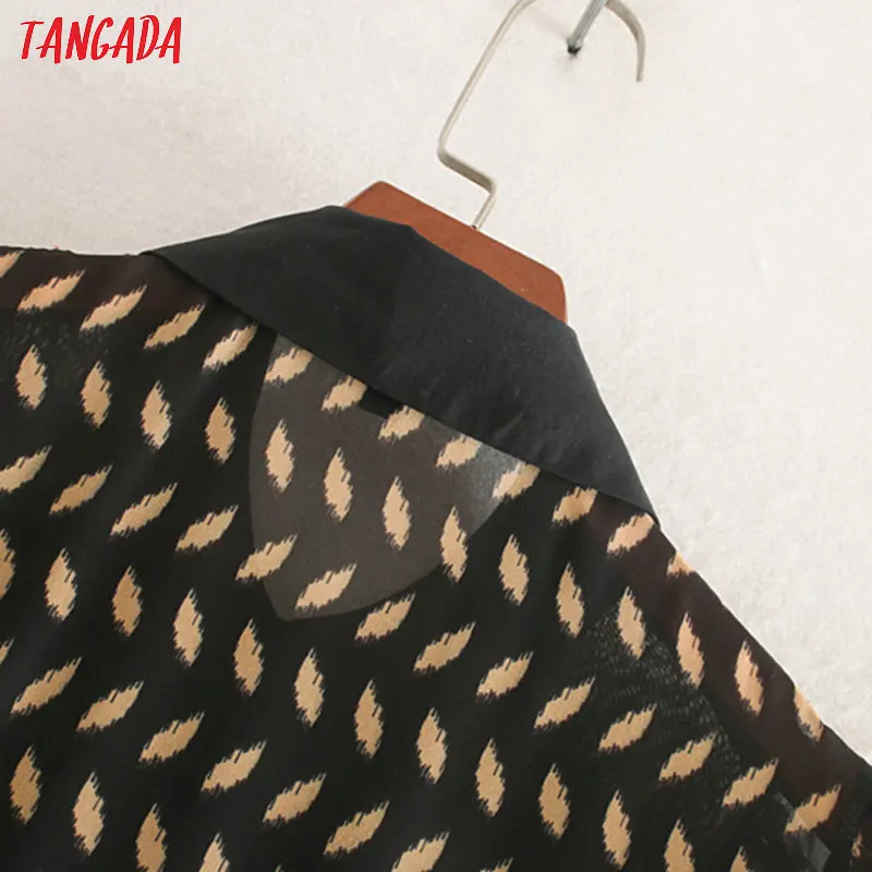 Tangada модное женское шифоновое платье-рубашка с принтом Пышное винтажное женское плиссированное платье миди с длинным рукавом Vestidos CE212