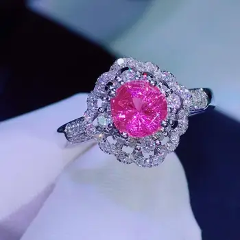 

H617 Pink Sapphire Ring Real Pure 18 K Natural Pink Sapphire Gemstones 0.85ct Diamonds Stone Female Ring
