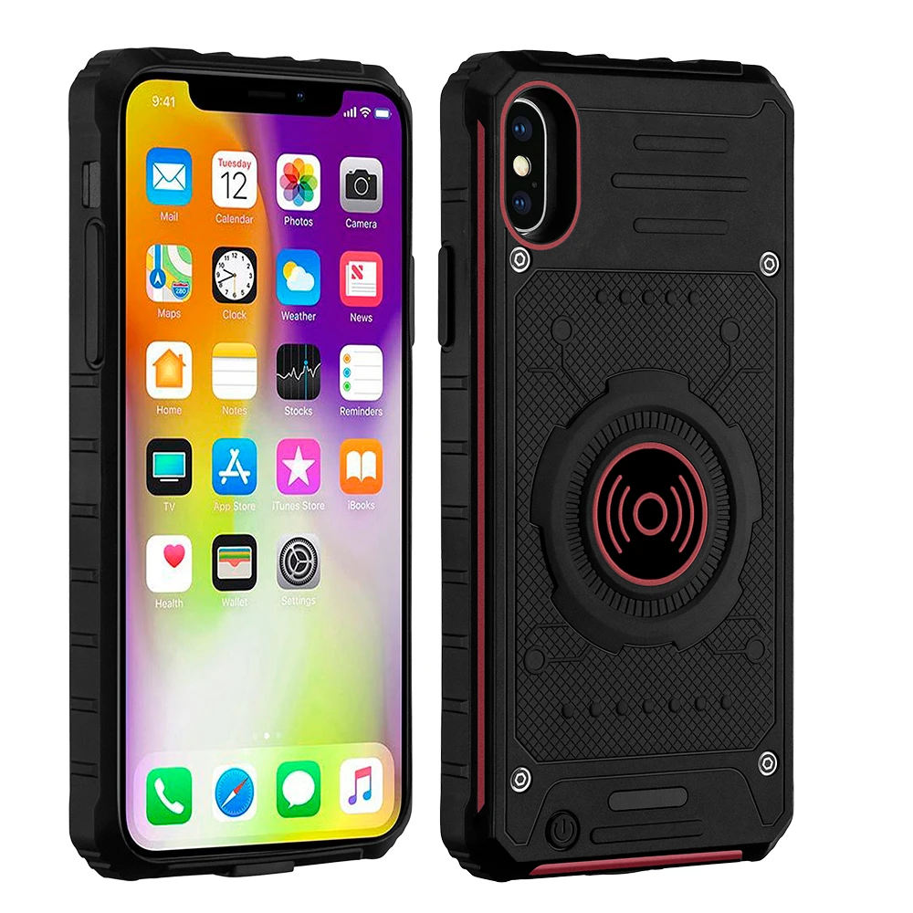 iX-Red Тонкий ударопрочный чехол для зарядного устройства для iPhone X XS, внешний беспроводной Чехол для банка питания, задняя крышка с зажимом для зарядки аккумулятора, задняя крышка - Цвет: iX-Red