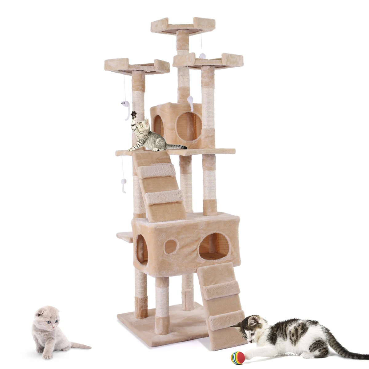 

67 Inch Cat Tree Climbing Home Multi-Level Cat Tower Furniture With Sisal-Covered Scratching Kitten Activity Play House AKC6378
