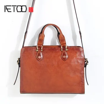 

AETOO Head-layer leather leather retro business handbag, men's leather shoulder bag, trend-sloping bag