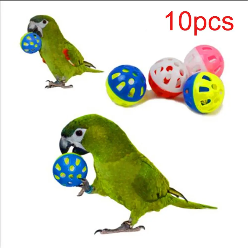 10pcs Pet Parrot Toy Colorful Hollow Rolling Bell Ball Bird Toy Parakeet Cockatiel Parrot Chew Cage Fun Toys