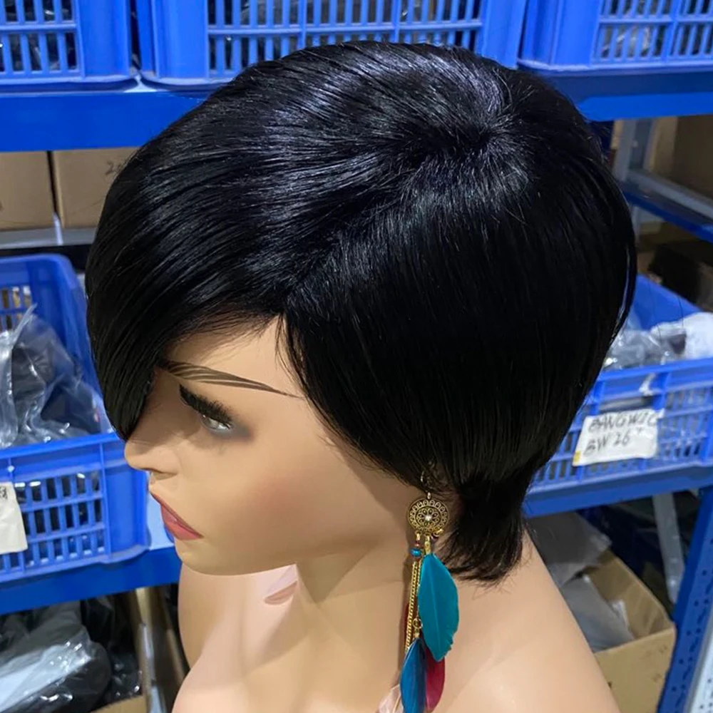 Pixie Cut Short Human Hair Wig With Bangs Straight Bob Short Human Hair Wigs Ombre Color 99j Full Machine Wigs For Black Women Pixie Cut Short Human Hair Wig With Bangs Straight Bob Short Human Hair Wigs Ombre Color 99j Full Machine Wigs For Black Women
