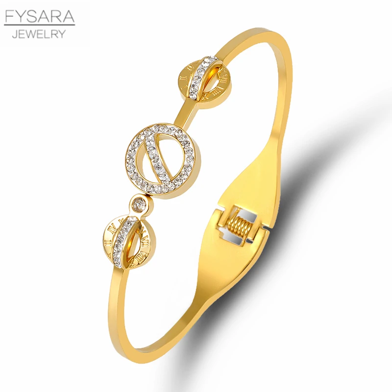 FYSARA стразы, полые круглые круги, браслеты для женщин, титановая сталь, римское письмо, кристаллы, браслеты-манжеты для женщин, подарок для любви