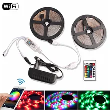 WiFi/Bluetooth RGB Светодиодная лента Водонепроницаемая DC 12 В 5 м 10 м 15 м 2835 Диодная лента гибкая лента Tira Fita светодиодный светильник пульт дистанционного управления+ адаптер