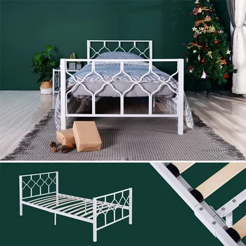

Metal Bed Frame Modern Stylish French European White Slatted Base 3FT Single Bed for Adult Teenages Children Bedroom Guestroom