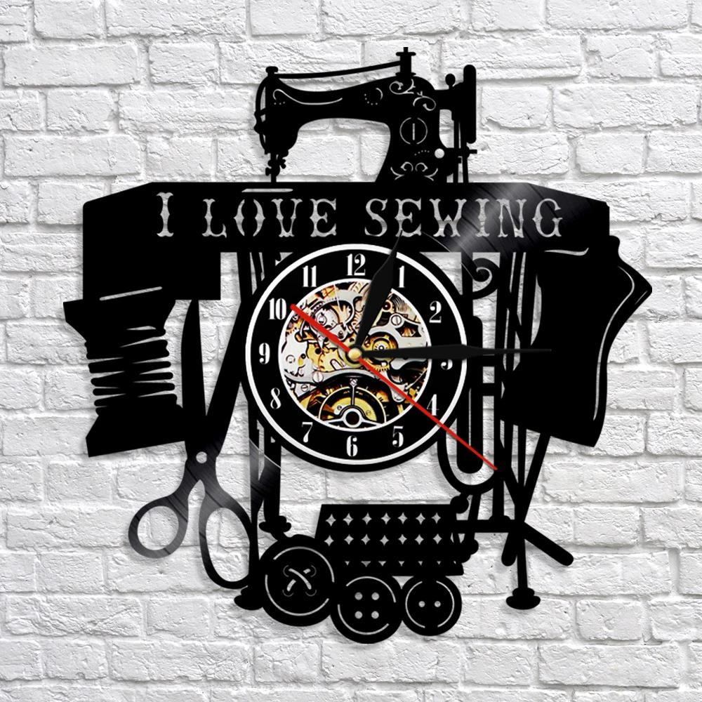 Digital Wall Clock Modern Design I Love Sewing Theme 3D Stickers 7 Color Change Classic Clocks LED Wall Watch Home Decor Silent
