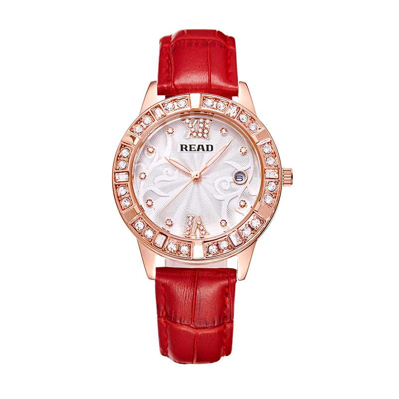 

Casual Women Watch READ New Brand Luxury Ladies Watch Red Leather Strap Wristwatch Fashion Dress Female Clock Relojes Para Mujer