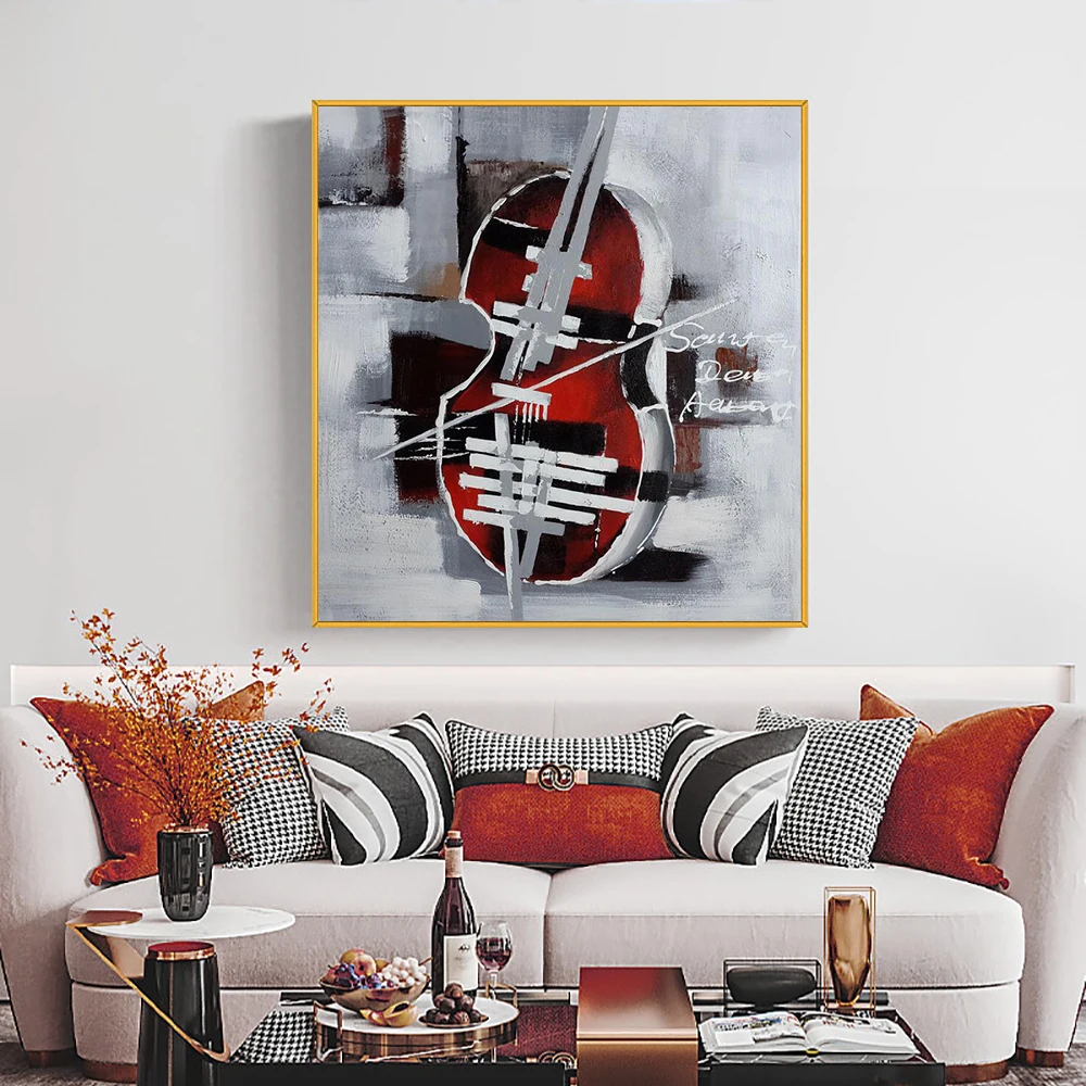 

Abstract Violin Oil Painting 100% Hand Painted On Canvas Modern Still Life Wall Art Vintage Handmade Art For Home Decoration