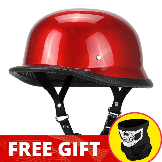 Motorcycle Helmet German Leather Vintage Casco Moto Motorcycle Open Face Retro Half Helmet Chopper Biker Pilot DOT Size S-XXL 307-Red-No Glasses