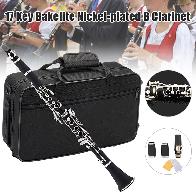

Hot Sale 17 Key Clarinet Bakelite Nickel Plating Black Student Bb Clarinet w/Case