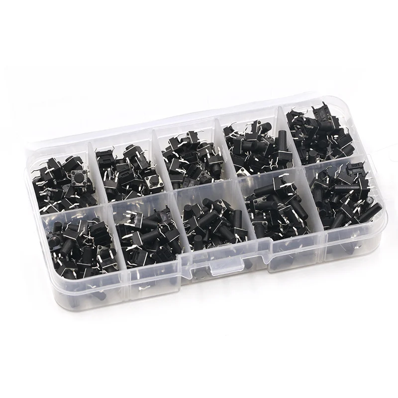 

10 models 100pcs 6*6 Tact Switch Tactile Push Button Switch Kit, Height: 4.3MM~13MM DIP 4P micro switch 6x6 Key switch
