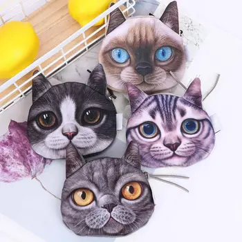 

Fashion Womens Coin Purse 3D Cat Face Eyes Animal Printed Zipper Case Card Money Children Cartoon Unisex Lady Kid Wallets