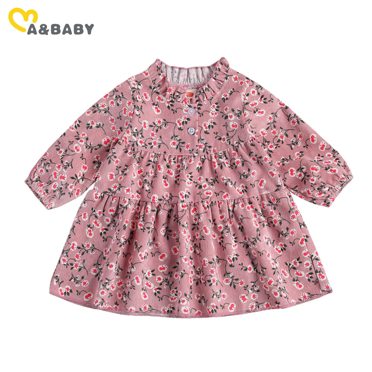 

Ma&Baby 0- 3Years Spring Autumn Newborn Toddler Infant Baby Girl Dress Vintage Floral Print Corduroy Long Sleeve Dresses